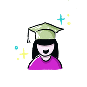 Estudiante graduado con gorra verde, sonriendo y con brillos alrededor.