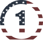 The number 1 is inside of an american flag circle.