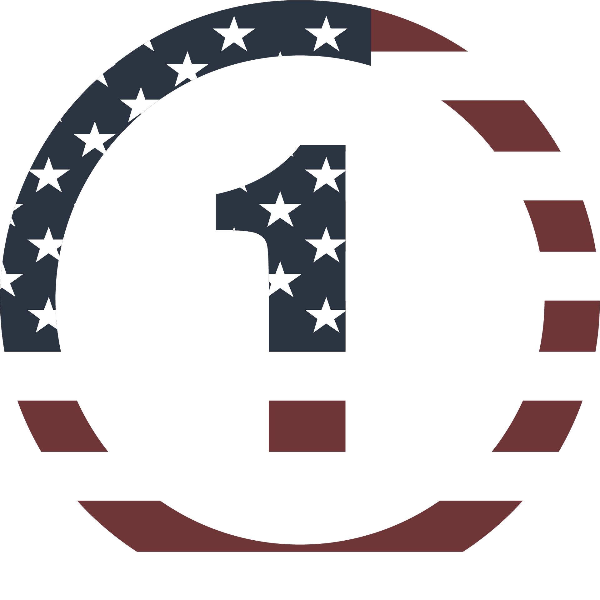 The number 1 is inside of an american flag circle.
