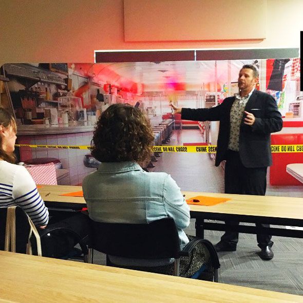 Luke facilitating a crime scene workshop