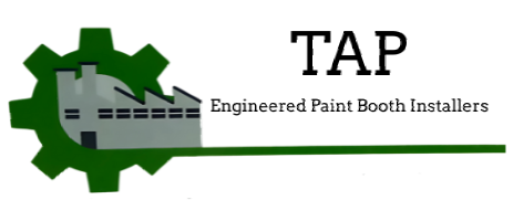A logo for tap engineered paint booth installers