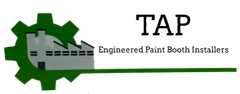 A logo for tap engineered paint booth installers