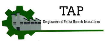 A logo for tap engineered paint booth installers