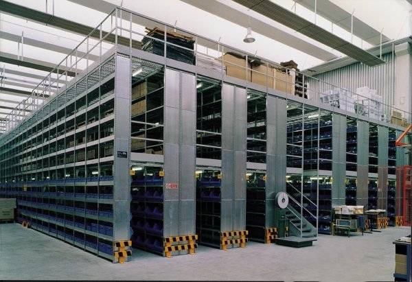 Un grande magazzino con tanti scaffali e scatole