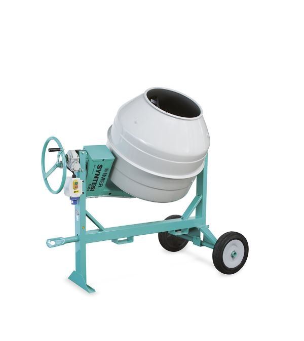 Una betoniera con ruote su sfondo bianco