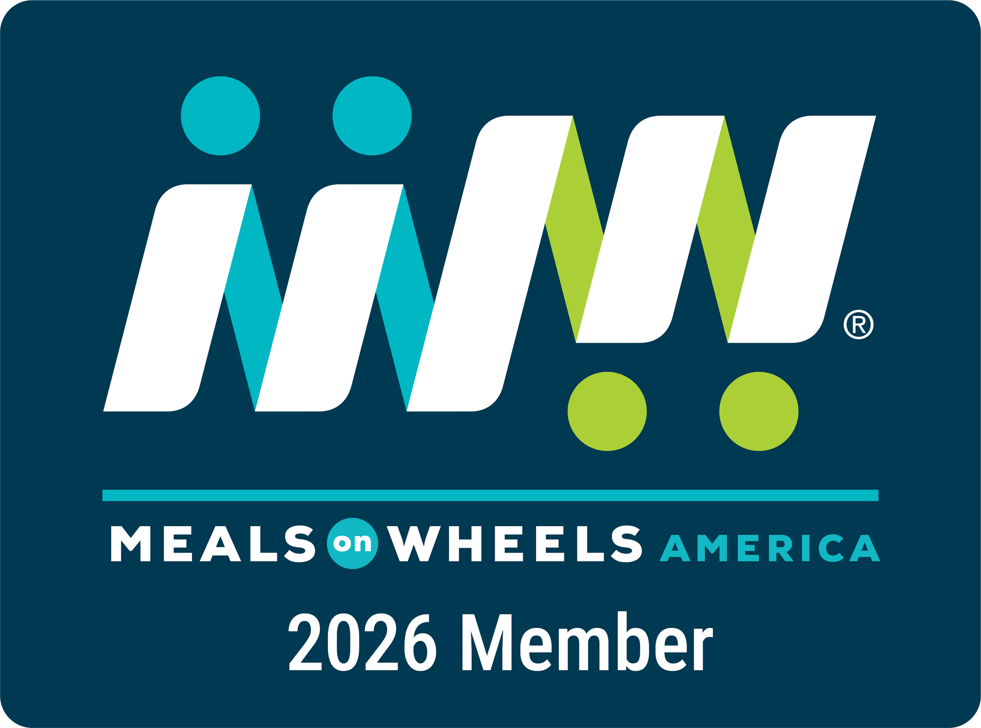 The logo for meals on wheels america is a 2025 member.