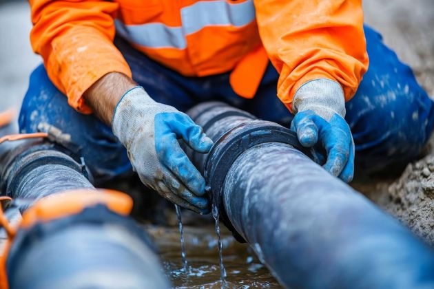 Plumber fixing pipe