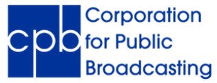The blue and white logo of the Corporation for Public Broadcasting, featuring the lowercase letters