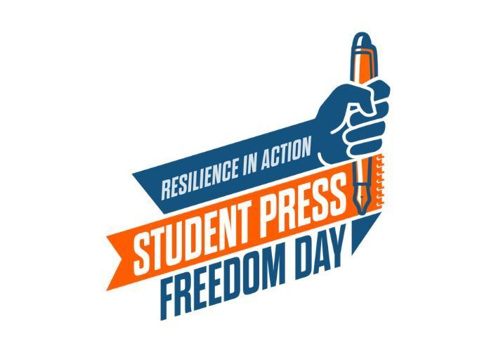 A fist holding a pen upward, with the text