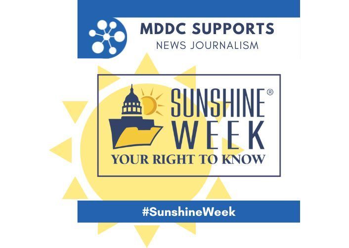 Sunshine Week logo featuring a yellow sun, a capitol building icon, and the text