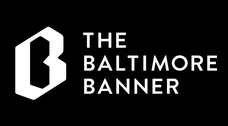Logo for The Baltimore Banner, featuring a white stylized 