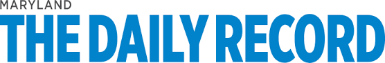 The logo for The Daily Record in Maryland features blue, bold, sans-serif text on a white background.