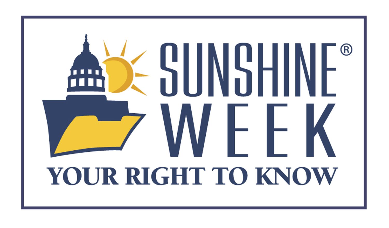 Logo for Sunshine Week with a government dome atop a file folder and a sun, text reads: