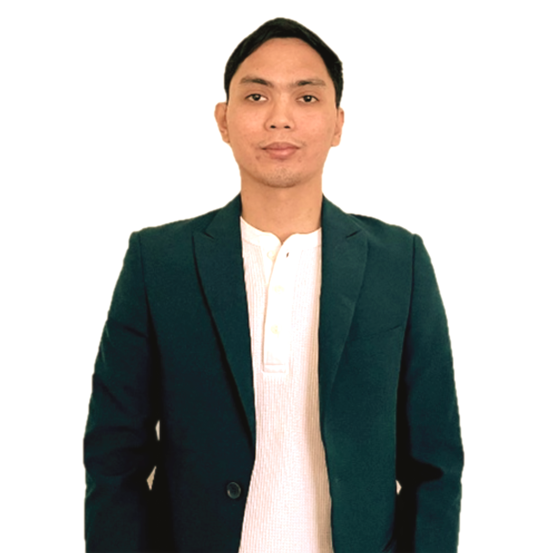 A person with short dark hair wearing a dark green blazer over a white henley shirt against a plain white background.