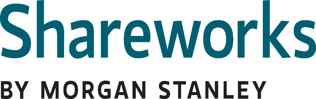 The logo for shareworks by morgan stanley is blue and black