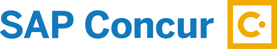 A blue and yellow logo for sap concur