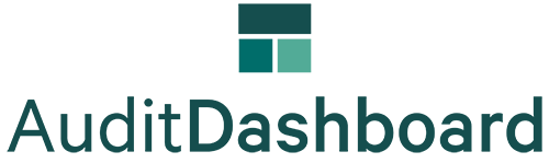 A logo for audit dashboard with a green square in the middle.