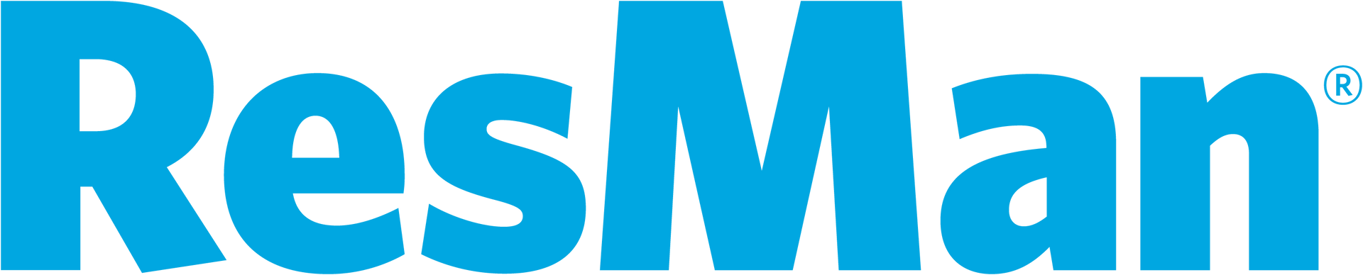 A blue and white logo for resman on a white background