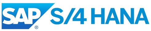 A blue and white logo for sap s/4 hana
