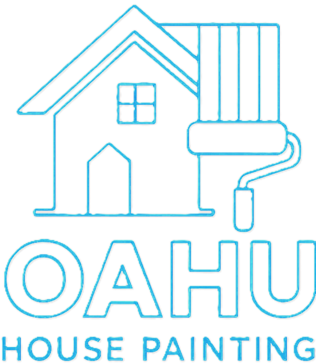 The logo for oahu house painting shows a house and a paint roller.