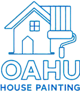 The logo for oahu house painting shows a house and a paint roller.