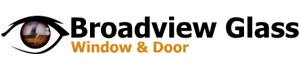 Broadview Glass Window & Door logo with an eye graphic and black and orange text