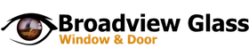Broadview Glass Window & Door logo with an eye graphic and black and orange text