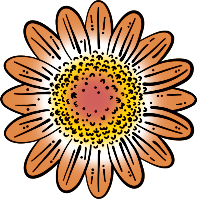 A drawing of a sunflower flower with orange petals