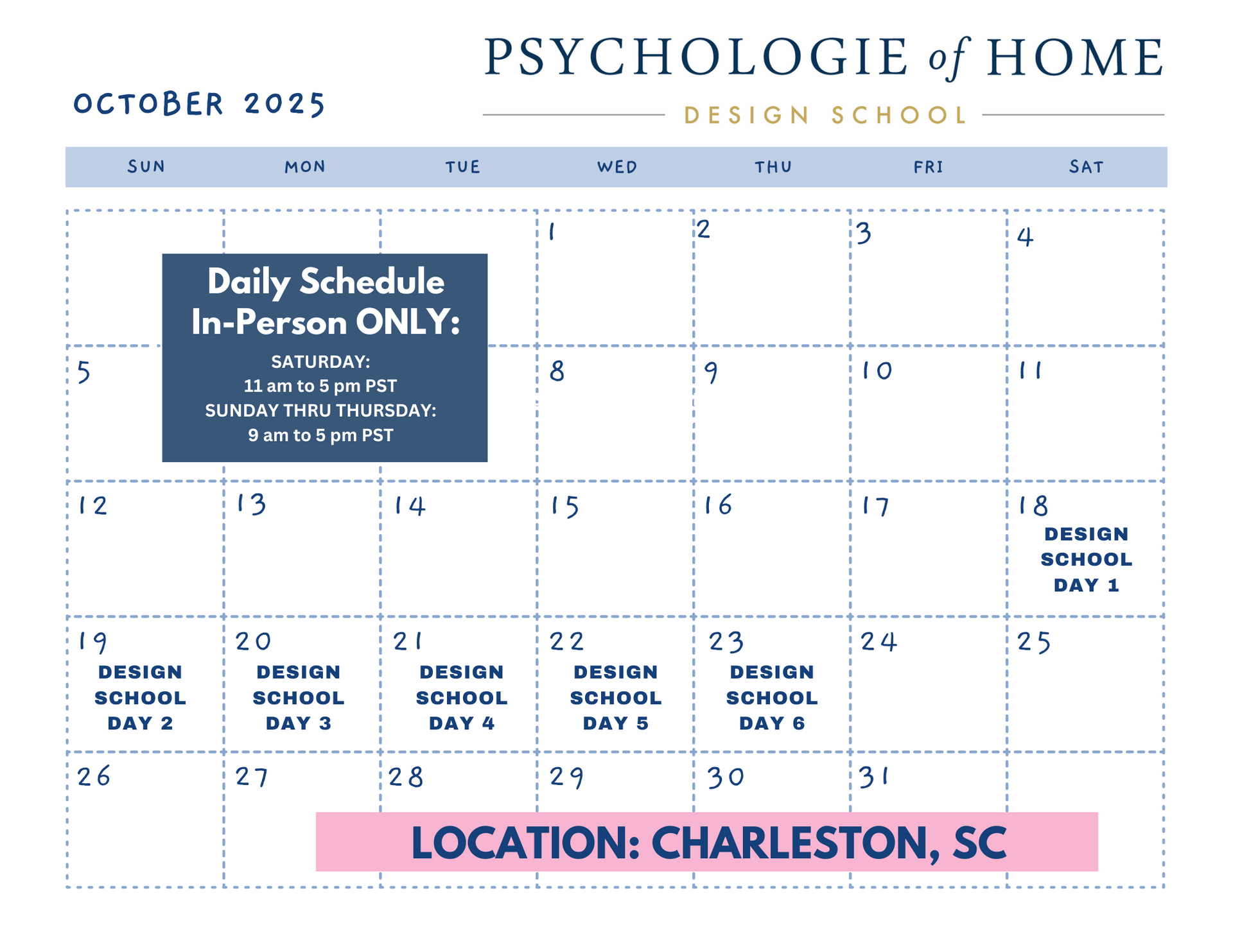A calendar for the psychology of home in charleston sc