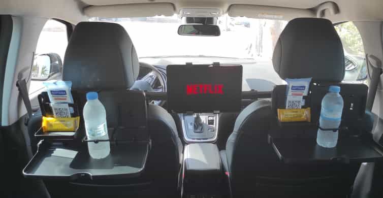 Private taxi from Athens Airport to the city, showing a taxi icon on a direct route with Athens landmarks in the background