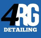 Logo 4RG Detailing in nero, bianco e blu su sfondo blu.