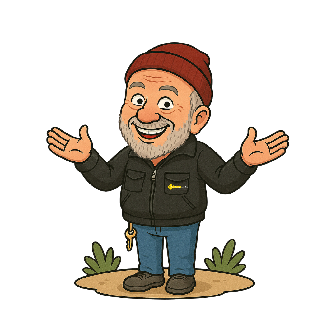 A cartoon of a man with a beard wearing a beanie and a jacket.