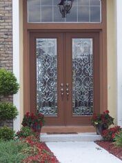 Light Brown with Ornament Glass Door Design — Decorative Door Glass in Clermont, FL