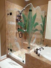 Shower Glass with Tree Design — Residential Entry in Clermont, FL