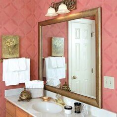 Mirror in the pink wall paper — Custom Glass Door in Clermont, FL