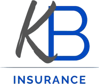 A blue and gray logo for kb insurance