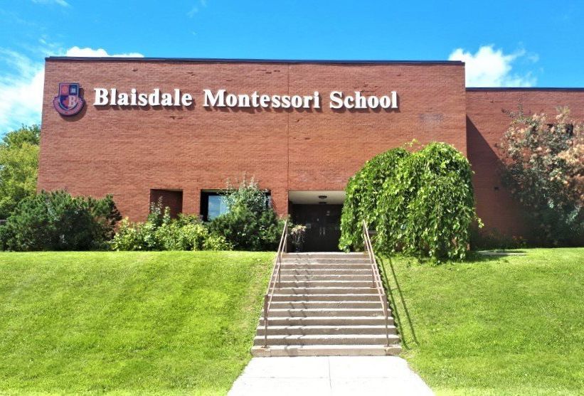 The blaisdale montessori school is located in a brick building