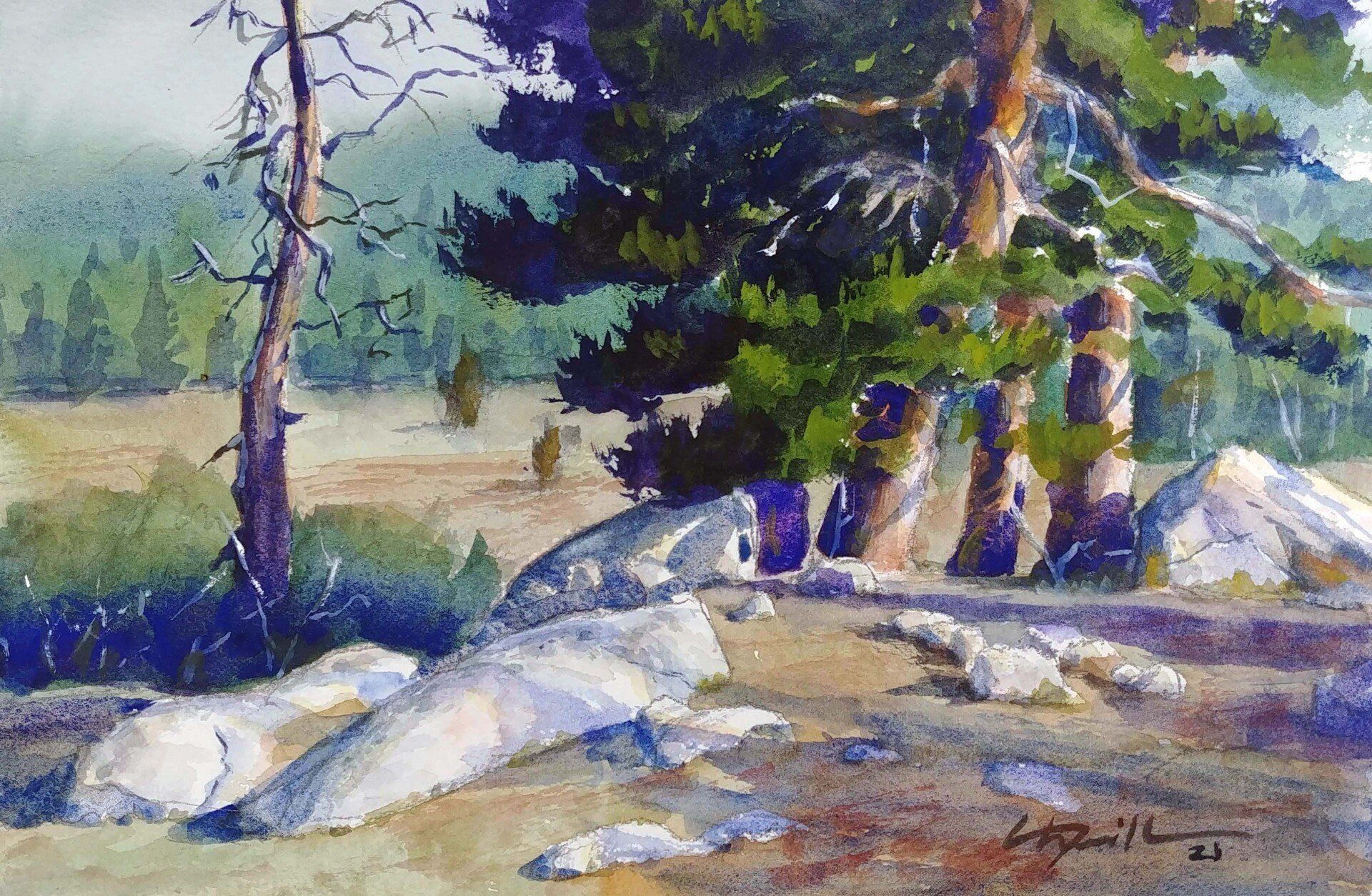 dancing meadow huntington library watercolor virtual live zoom landscapes class painting lesson robert sherrill workshops