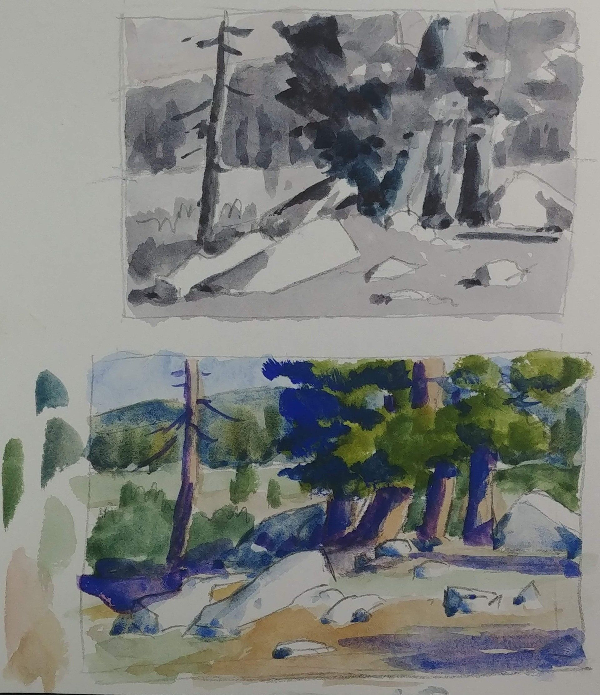 Dancing Meadow watercolor painting process study