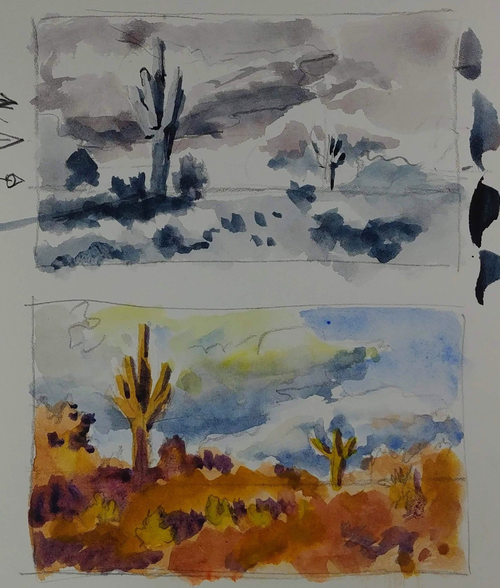 Desert Dusk watercolor painting process study
