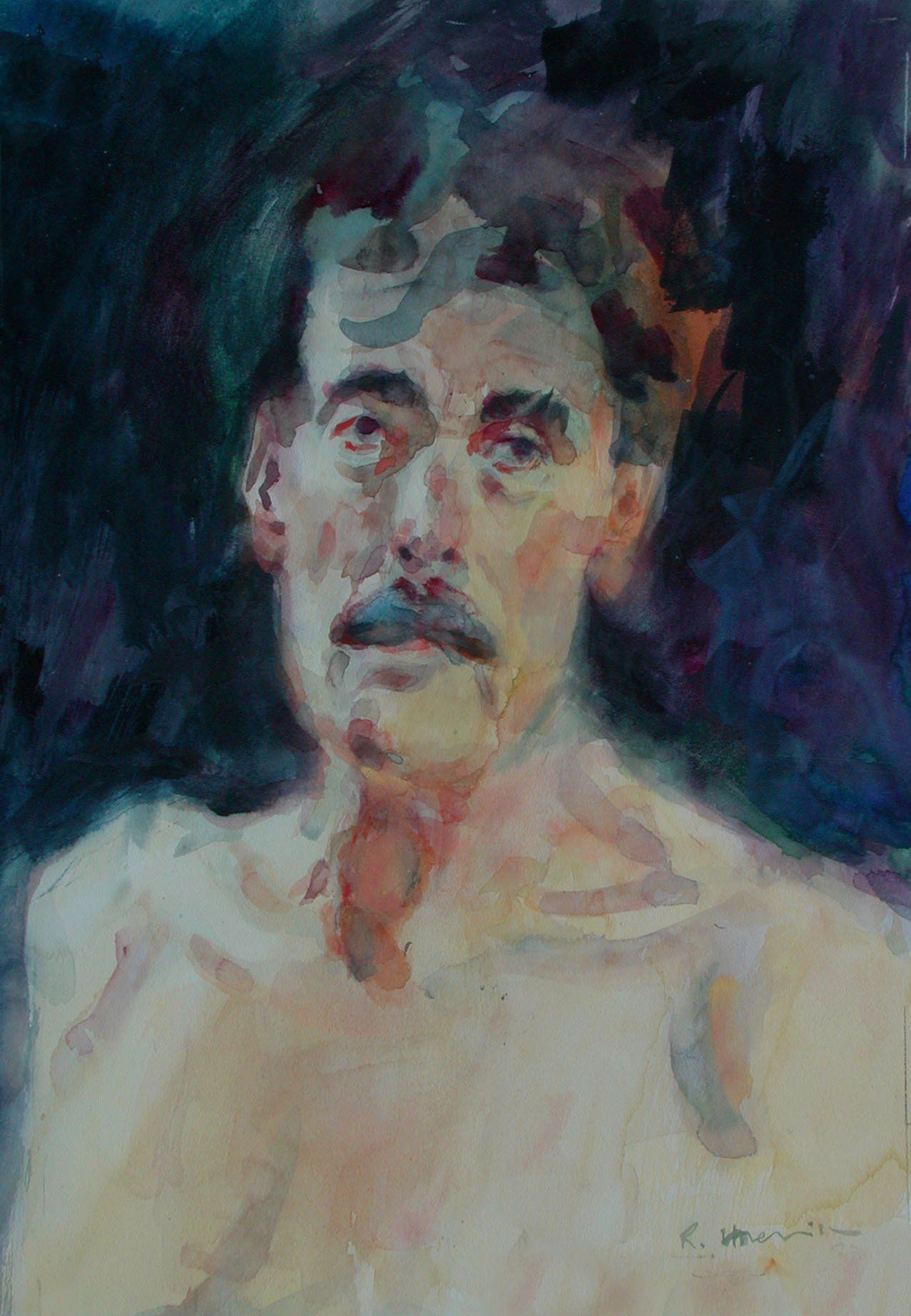 A watercolor portrait class painting of a man by Robert Sherrill Workshops