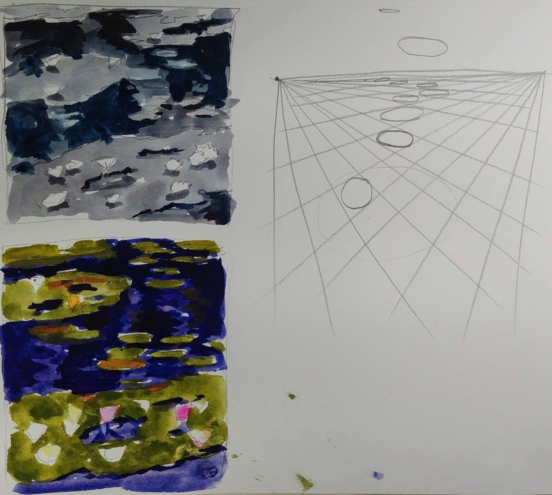 Lily ponds watercolor painting process study