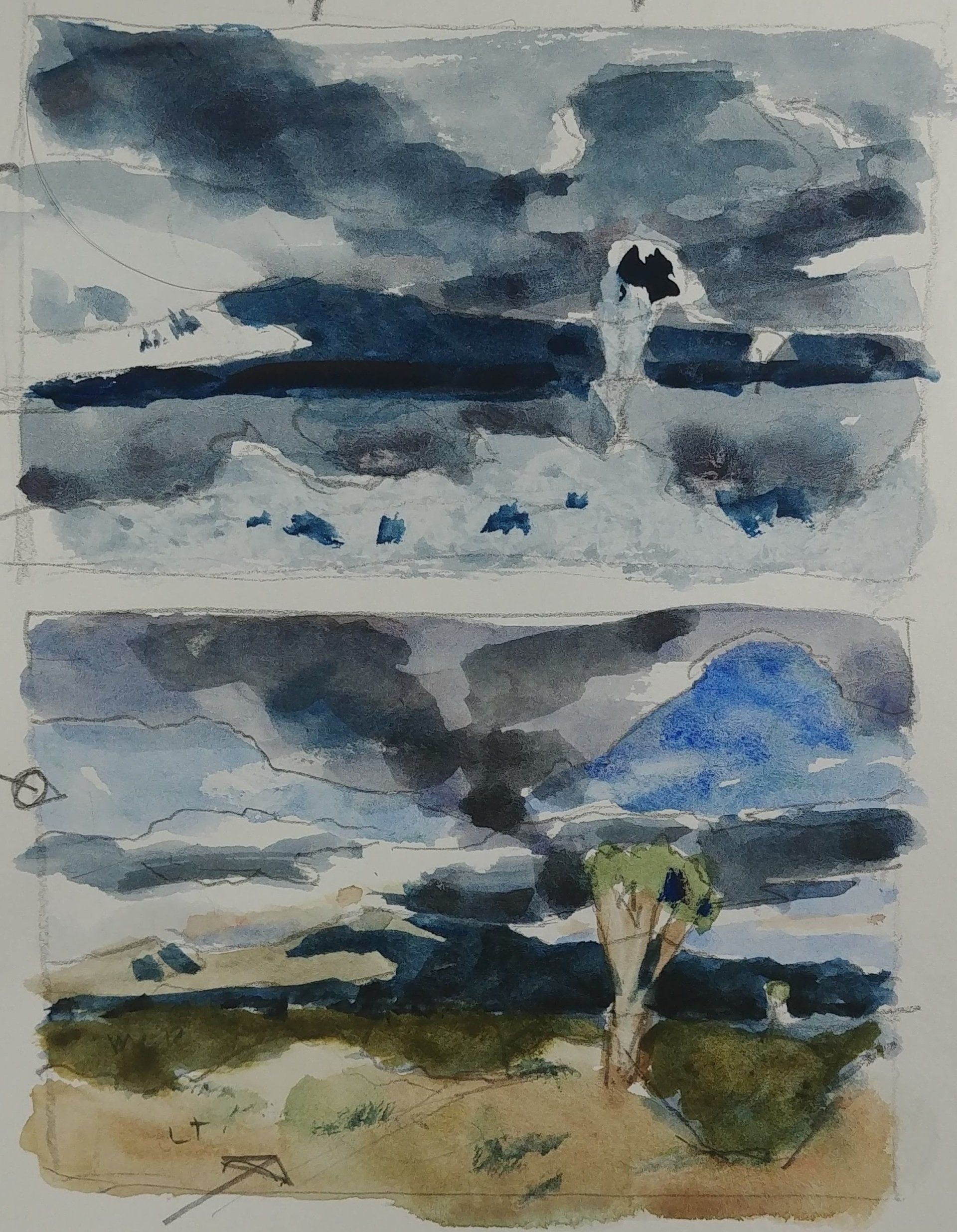 Mojave Drama watercolor painting process study