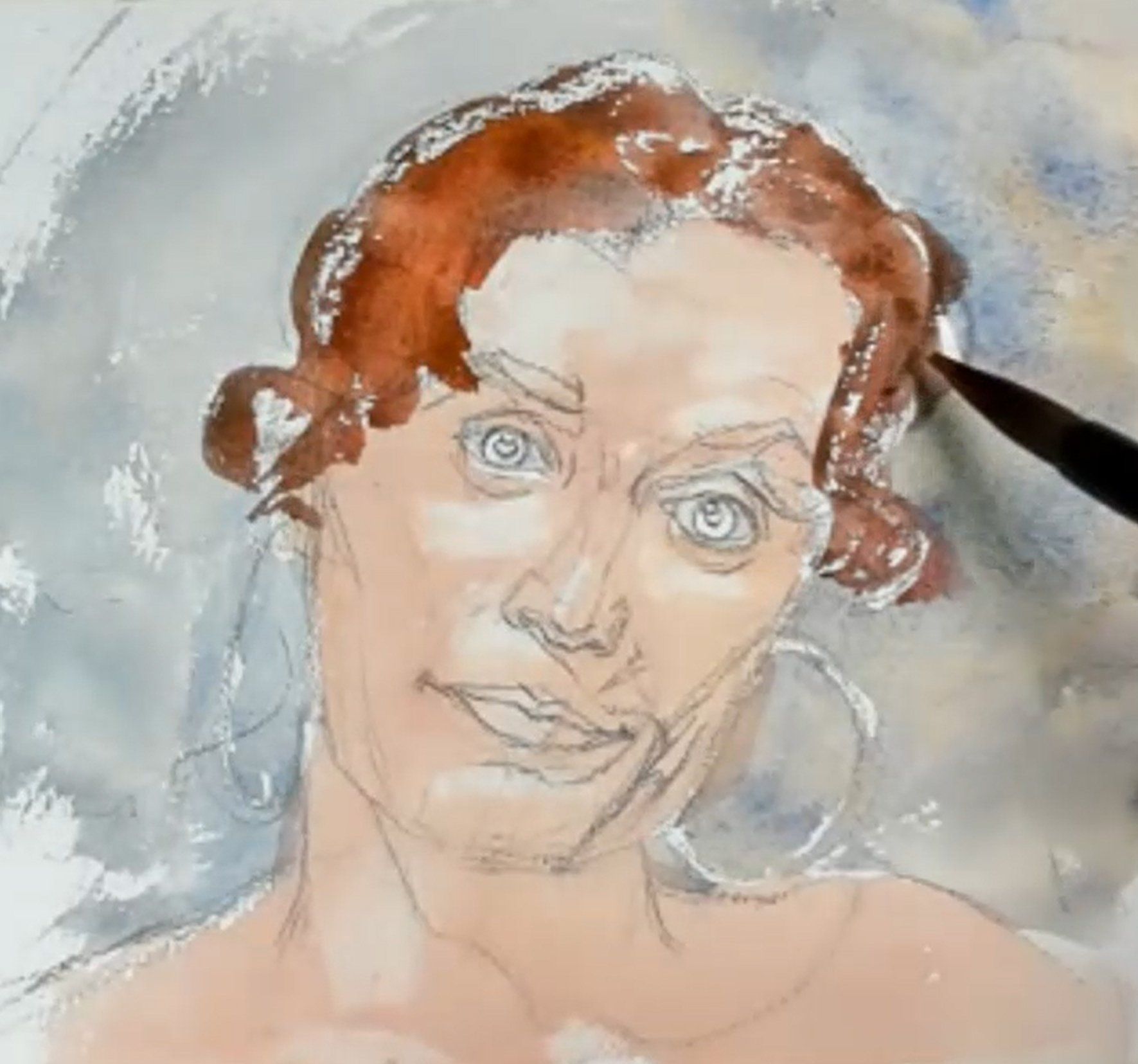 Woman with the Auburn Hair watercolor Portrait process study