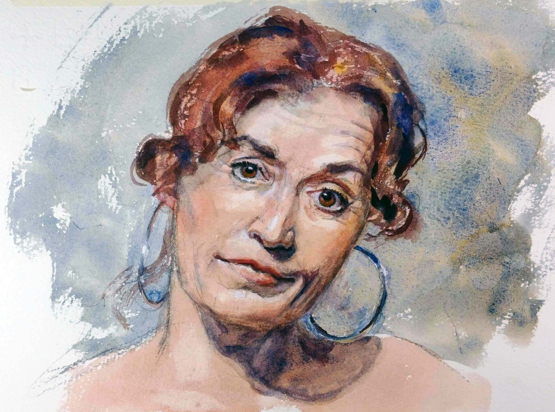 Woman with the Auburn Hair watercolor virtual live zoom portraits and people class painting lesson robert sherrill workshops