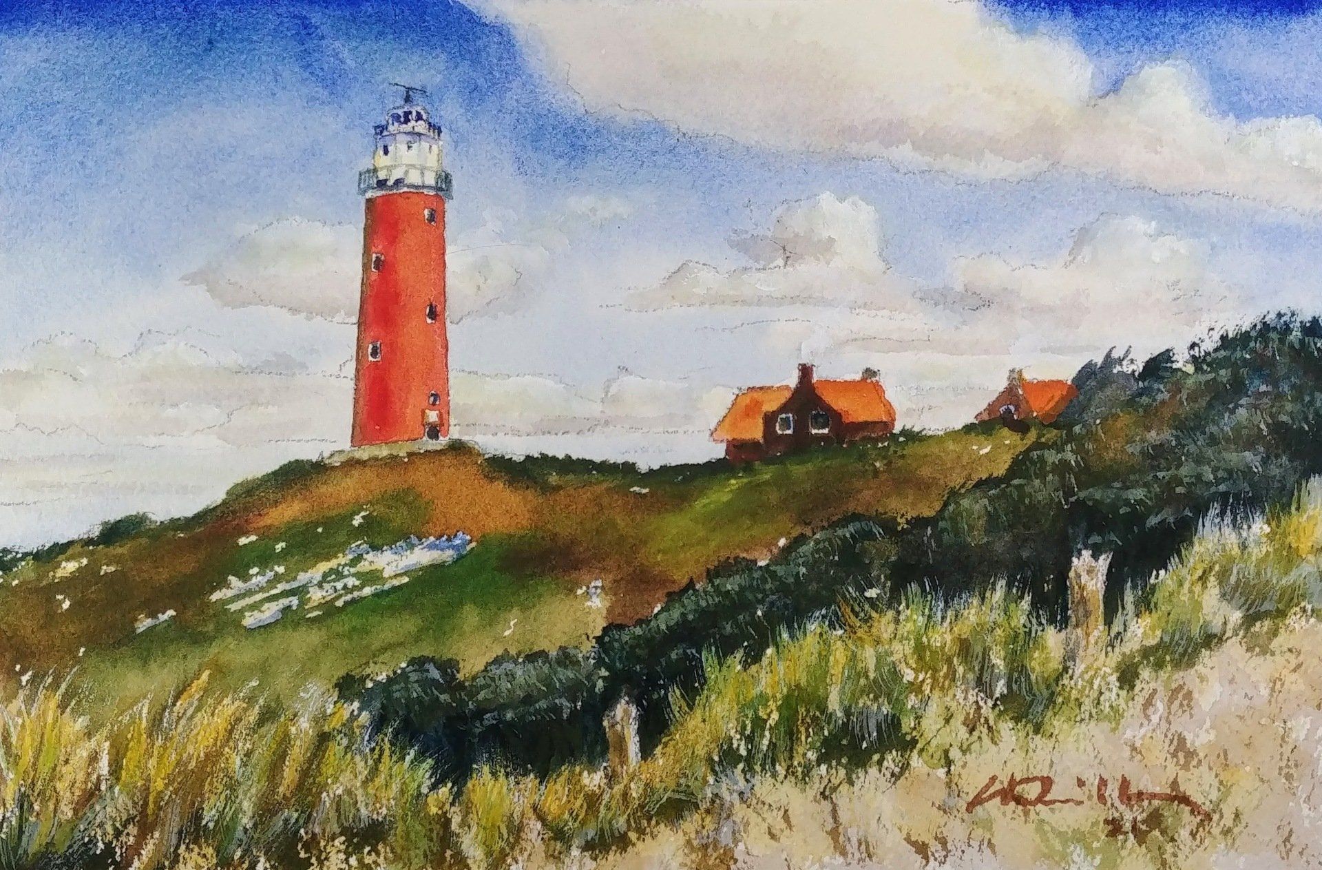 red lighthouse watercolor virtual zoom landscapes class painting lesson robert sherrill workshops