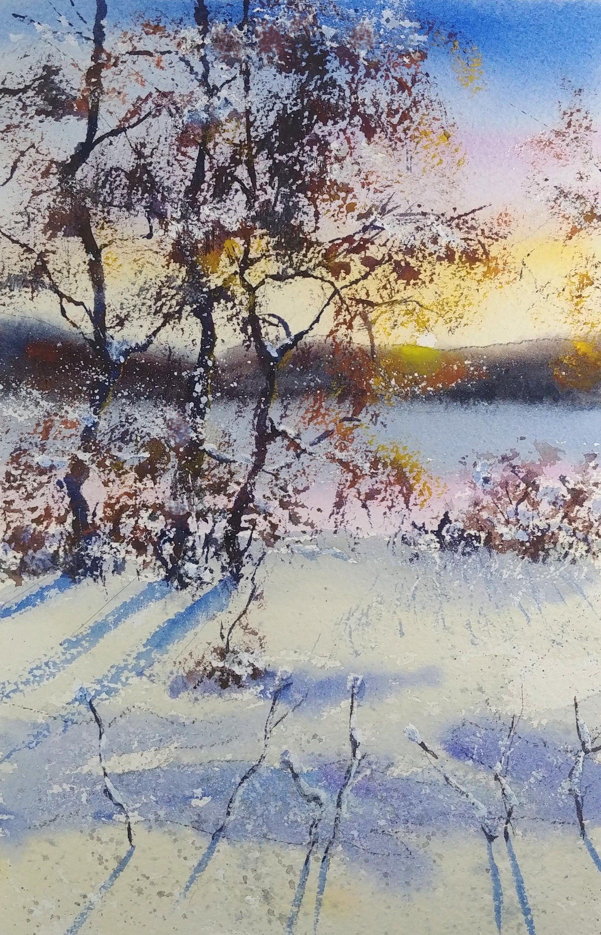 Snow Shadows watercolor virtual zoom landscapes class painting robert sherrill workshops