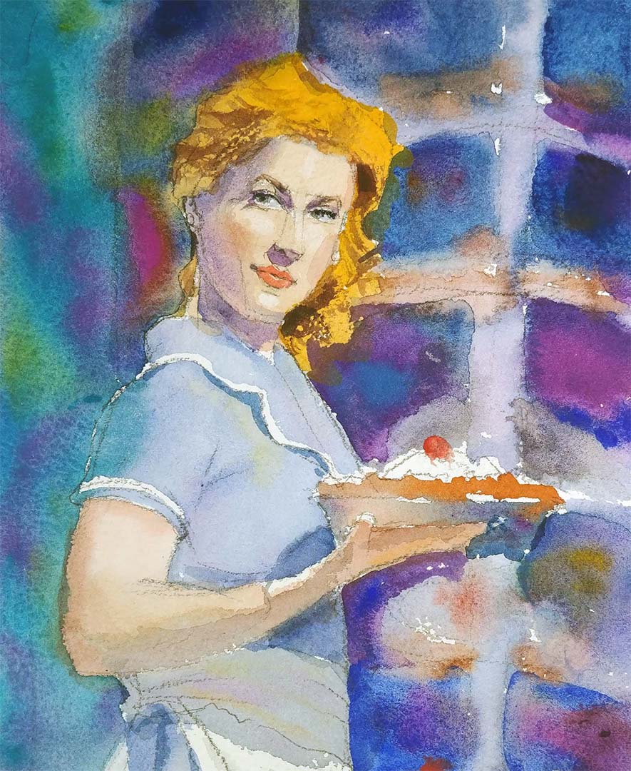 the waitress watercolor virtual live zoom portraits and people class painting lesson robert sherrill workshops