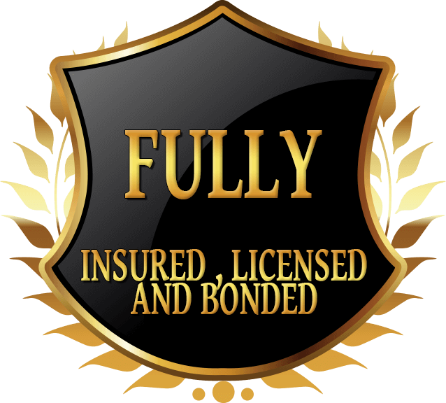 A shield that says fully insured licensed and bonded