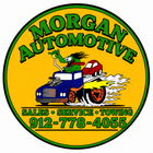 Morgan Automotive logo with tow truck, cartoon mechanic, and phone number 912-778-4055